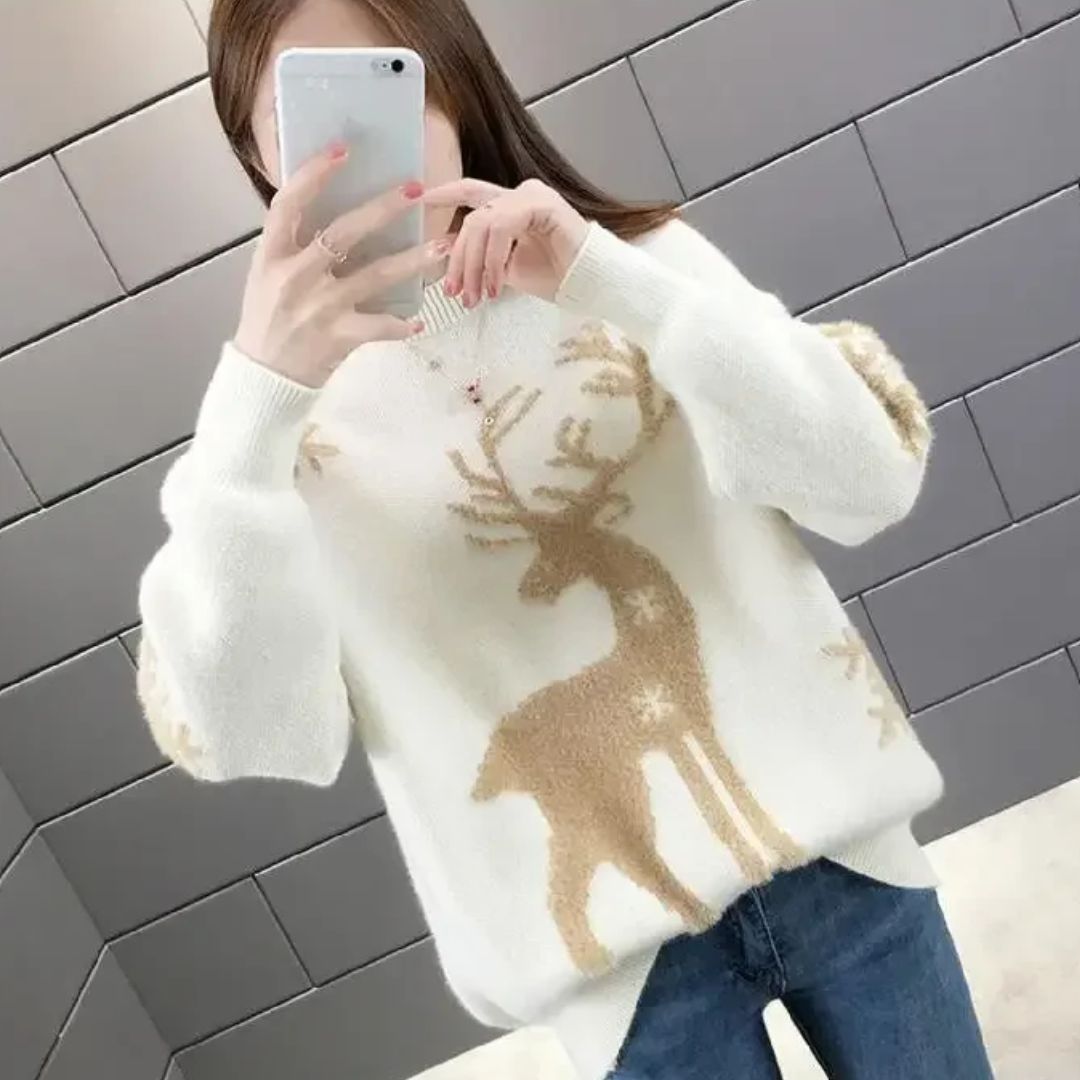 Women's Christmas Sweater – Loose Pullover with Festive Print, 3 Colors, Cozy & Stylish