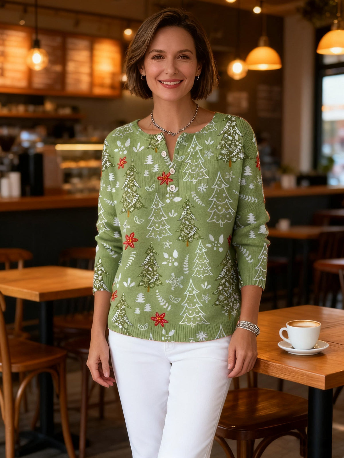 Pull de Noël pour femme avec boutons