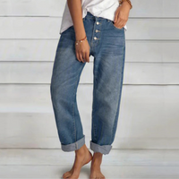 Women's Classic Blue Denim Jeans with Unique Design and Comfortable Fit
