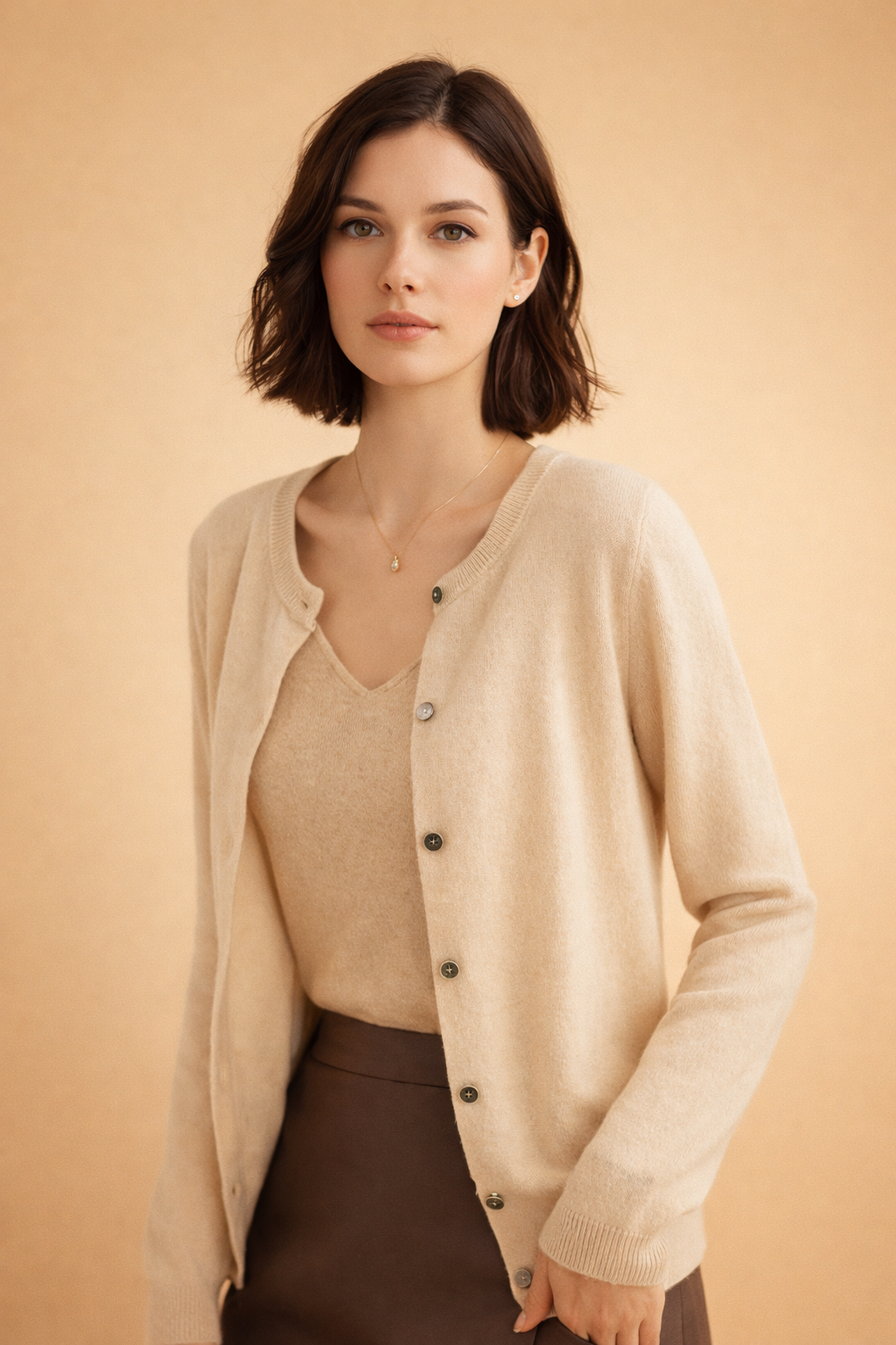 Women's Classic Button-Front Crew Neck Cardigan