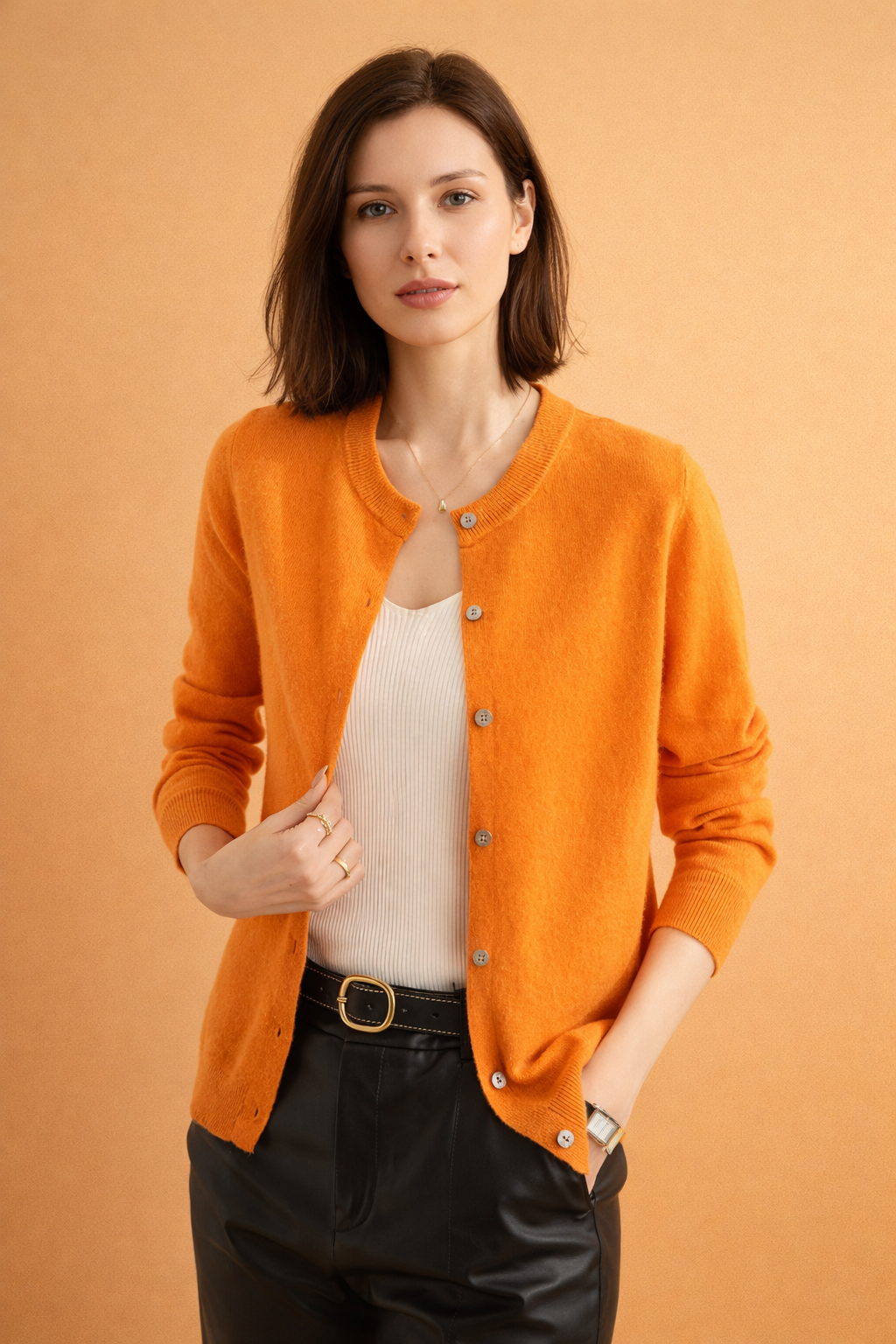Women's Classic Button-Front Crew Neck Cardigan