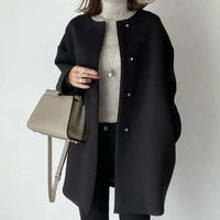 Women's Collarless Button-Front Longline Coat