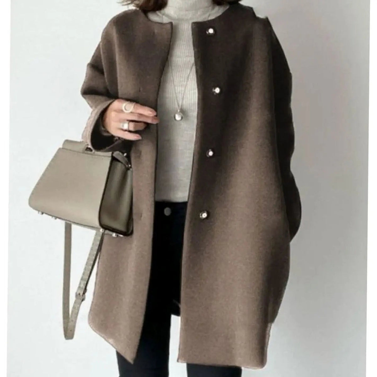 Women's Collarless Button-Front Longline Coat