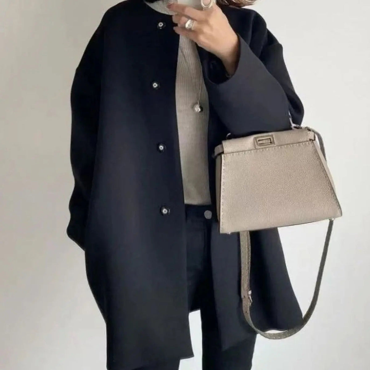 Women's Collarless Button-Front Longline Coat