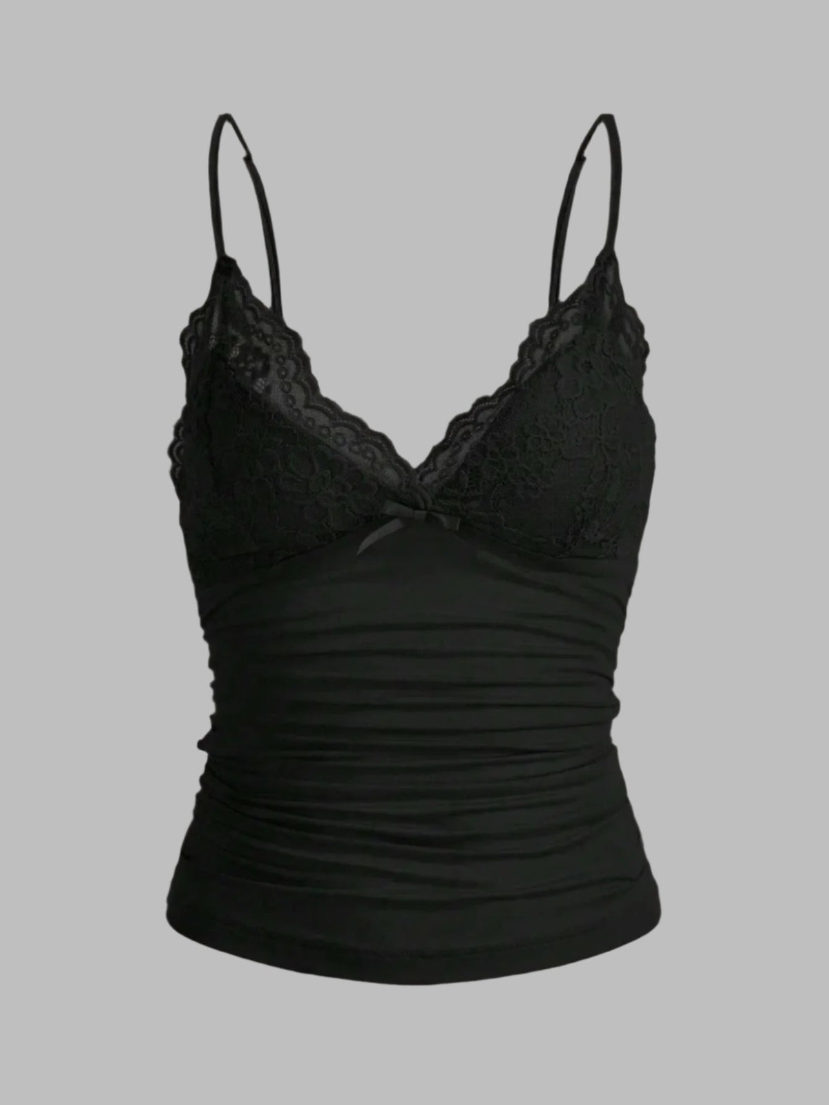 Top caraco court en dentelle contrastante avec nœud sur le devant pour femme