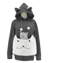 Sweat à capuche douillet pour femme avec motif chat et poche kangourou pratique