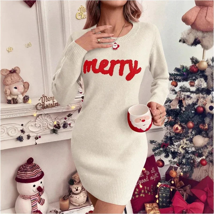 Women's Cotton-Blend Christmas Sweater – Crew Neck, Long Sleeves, Multicolour Tree Motif