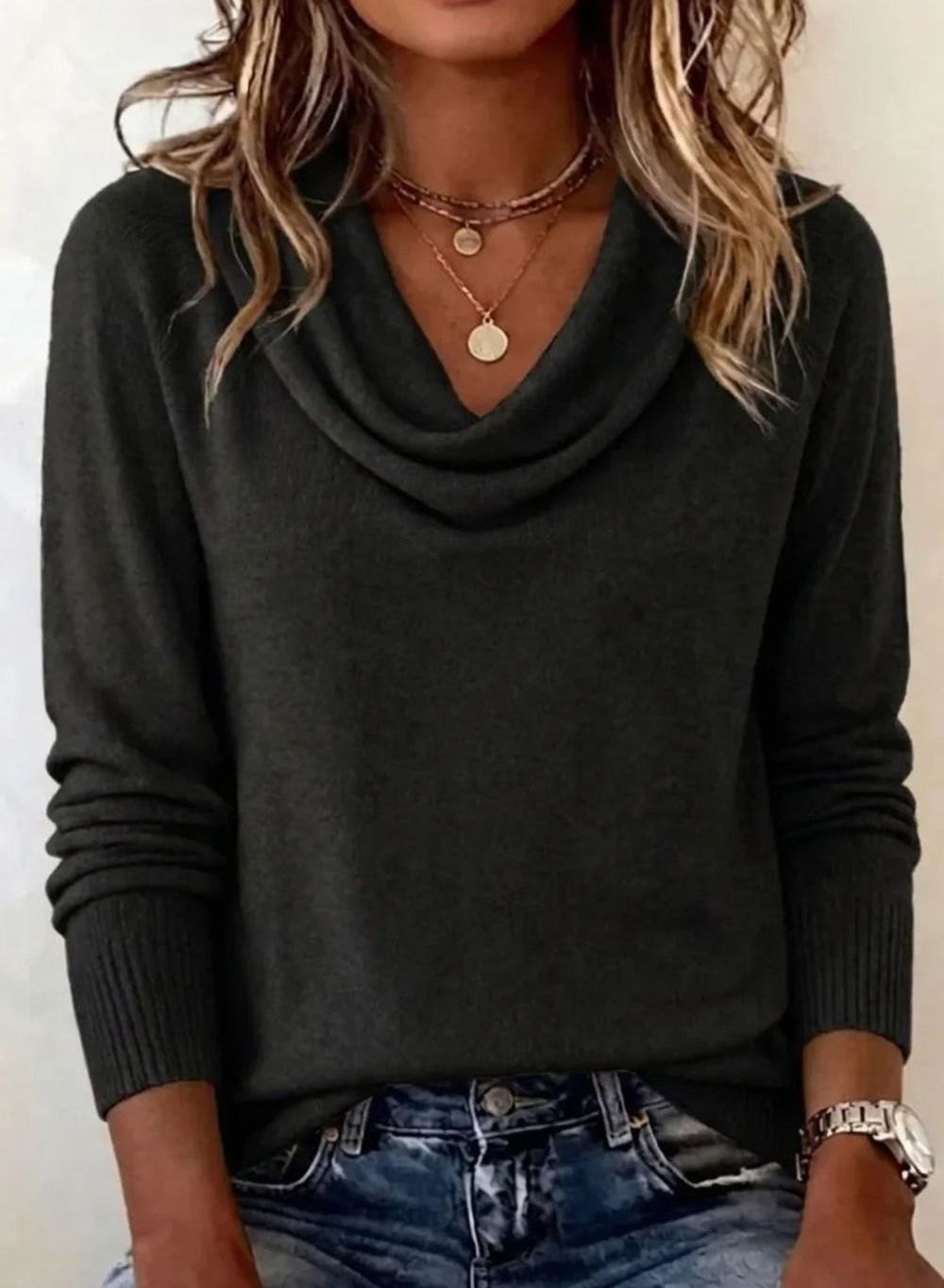 Women's Cowl Neck Long Sleeve Soft Knit Sweater