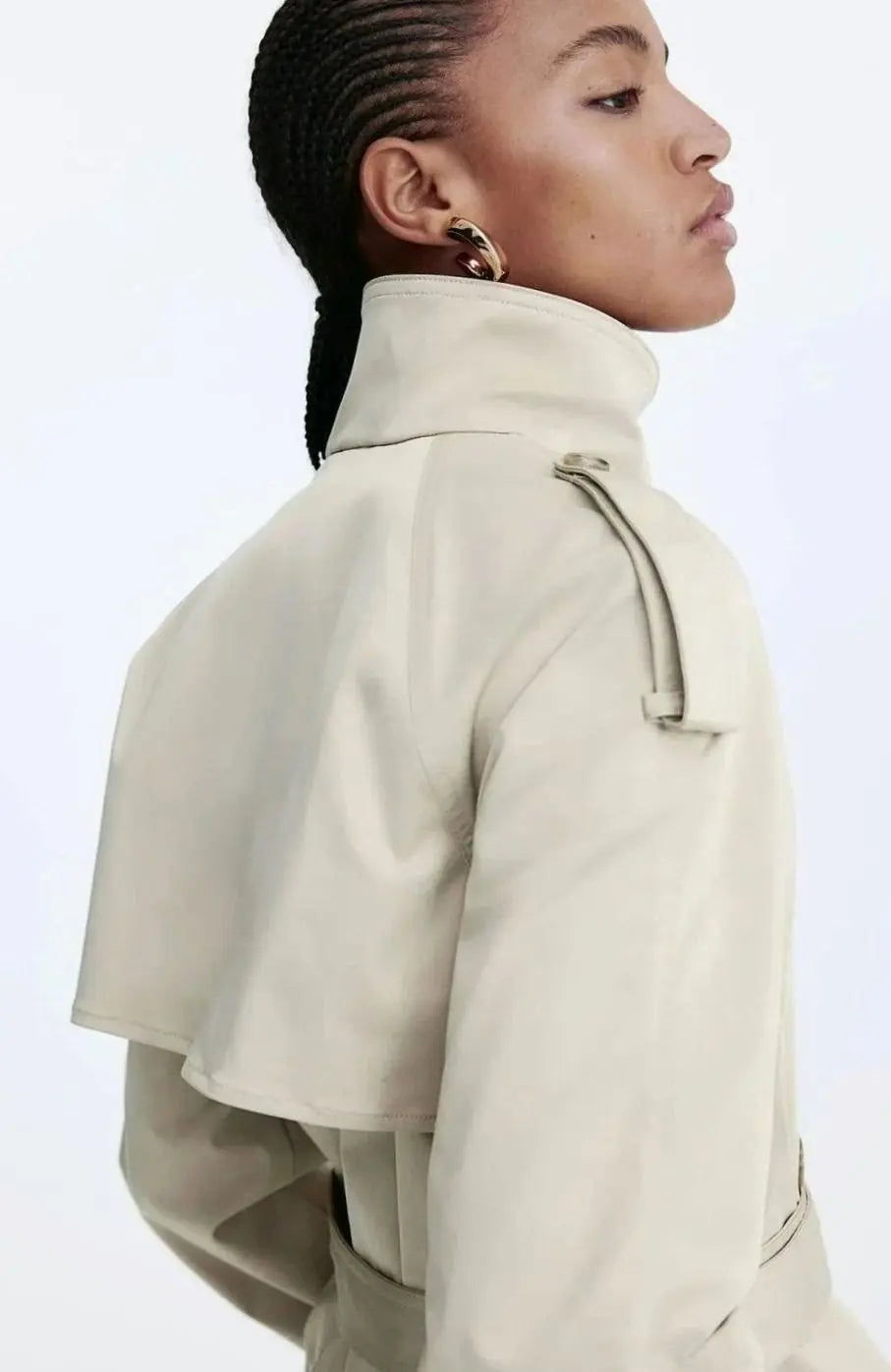 Veste trench courte ceinturée pour femme avec col montant