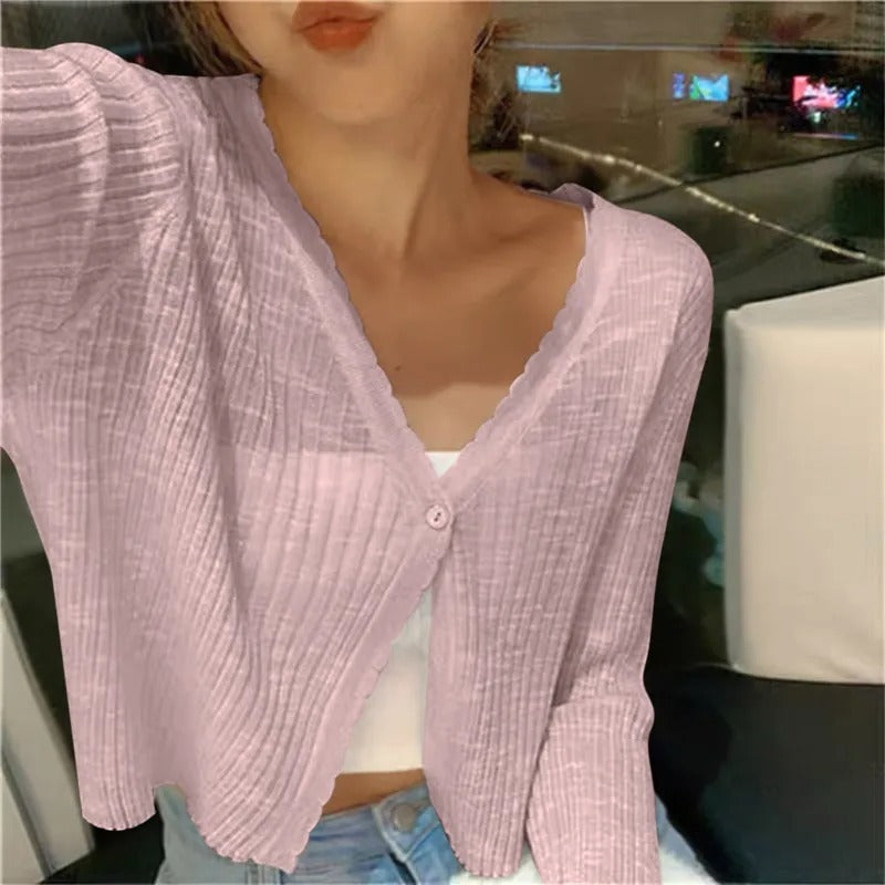 Women's Cropped Button-Front Summer Cardigan