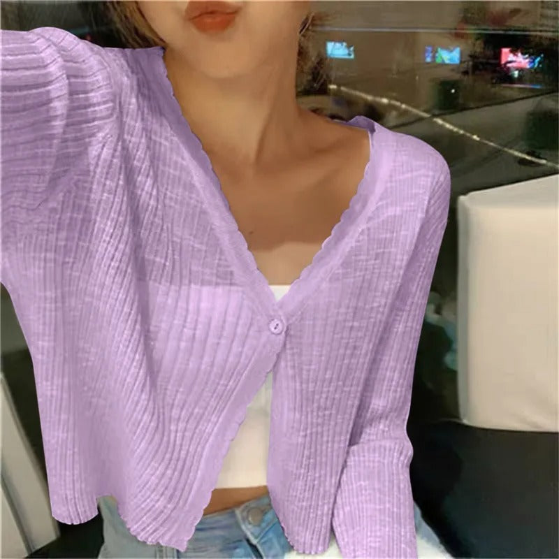 Women's Cropped Button-Front Summer Cardigan