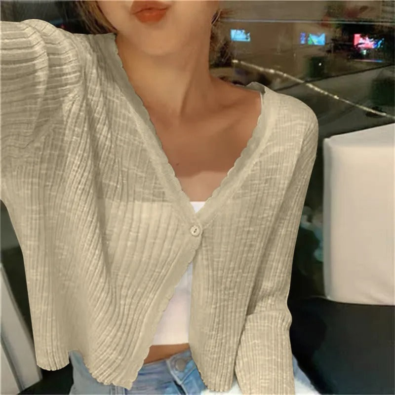 Women's Cropped Button-Front Summer Cardigan