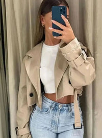 Veste trench beige courte à manches longues pour femme