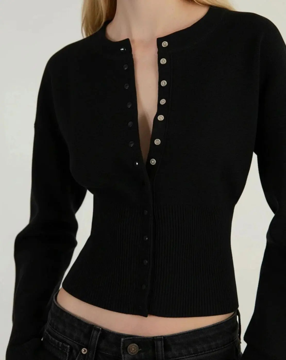 Women's Cropped Long-Sleeve Ribbed Knit Cardigan