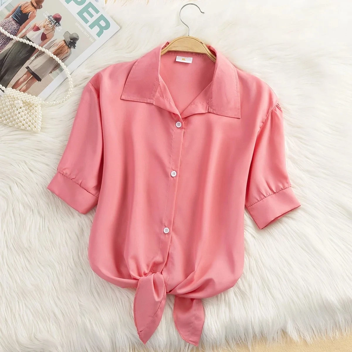 Women's Cropped Tie-Front Blouse