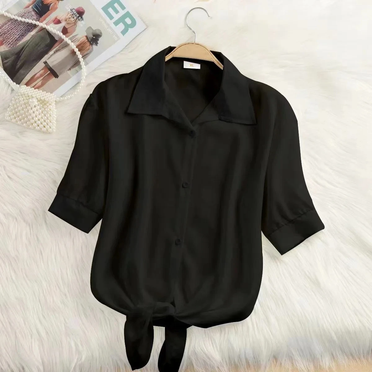 Women's Cropped Tie-Front Blouse