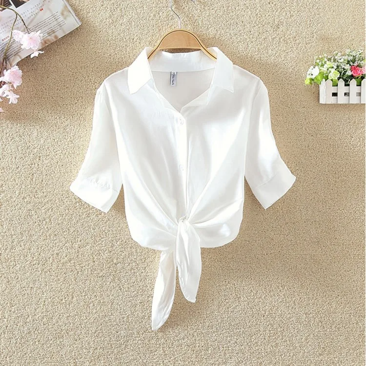 Women's Cropped Tie-Front Blouse