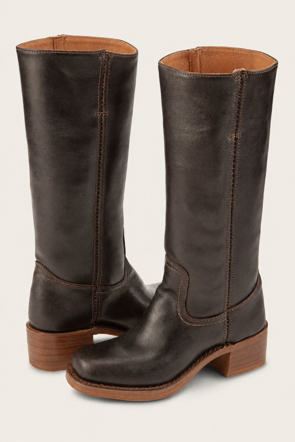 Women's Dark Brown Leather Knee-High Block-Heel Boots