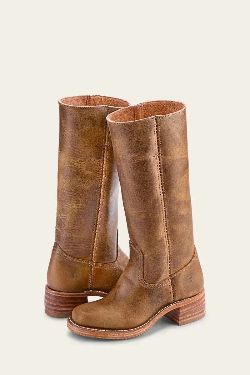 Women's Dark Brown Leather Knee-High Block-Heel Boots