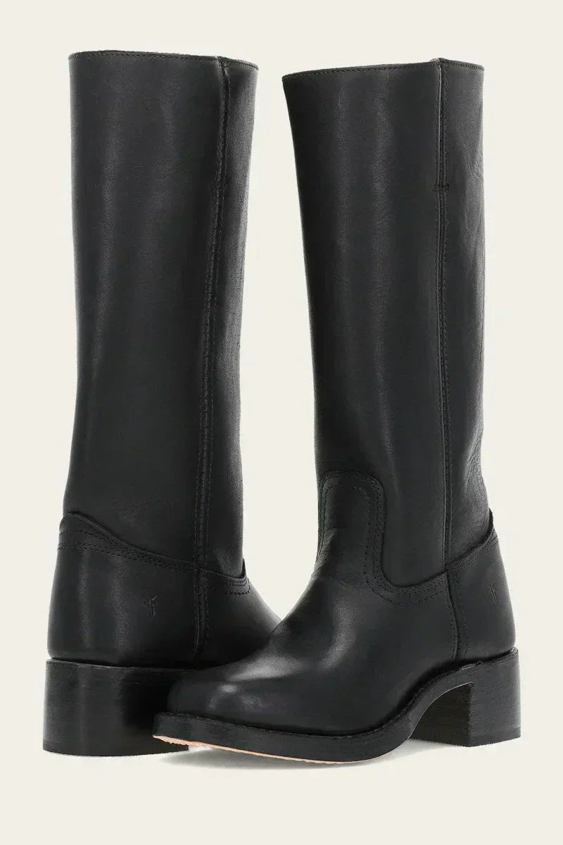 Women's Dark Brown Leather Knee-High Block-Heel Boots