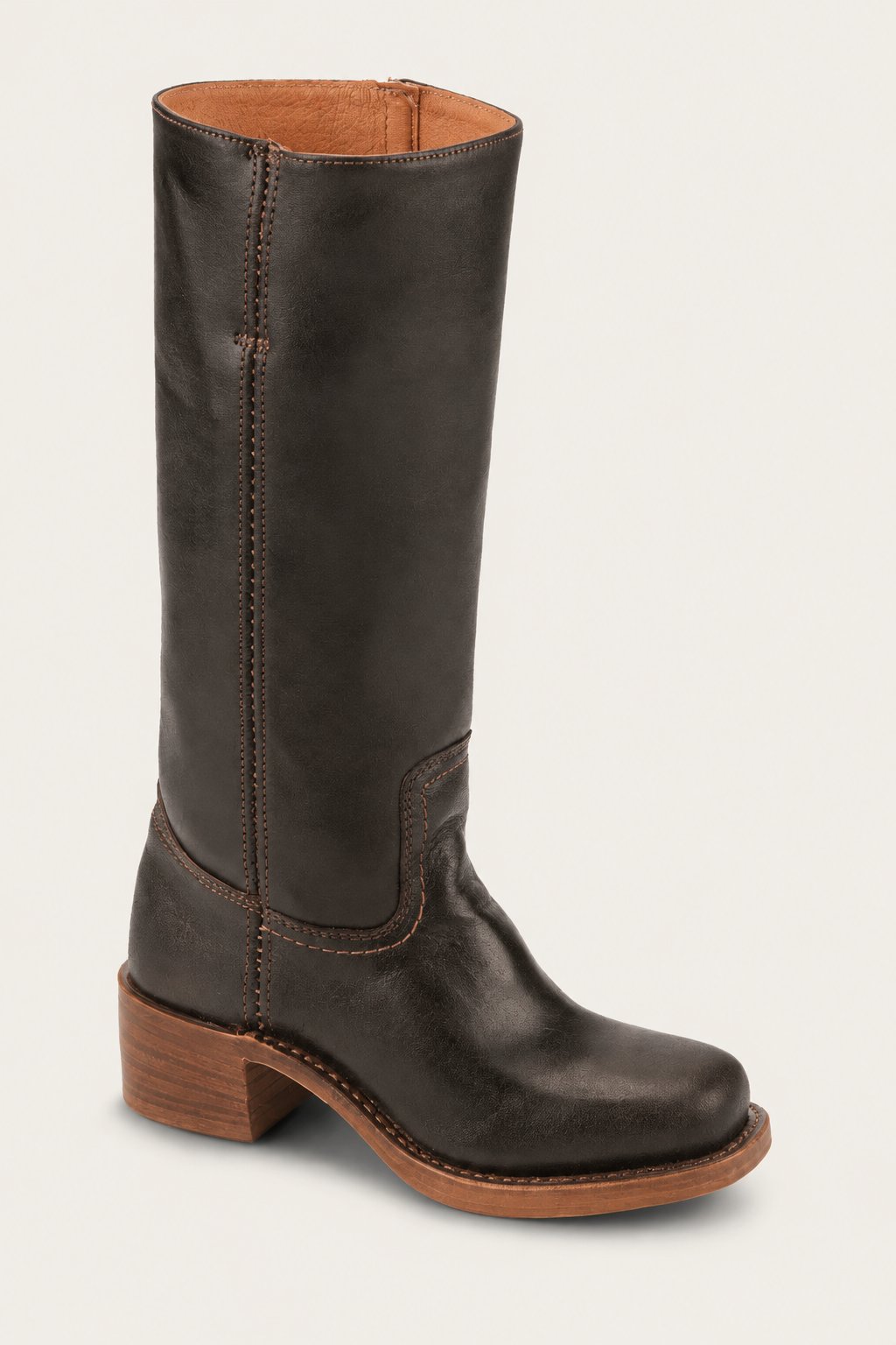 Women's Dark Brown Leather Knee-High Block-Heel Boots