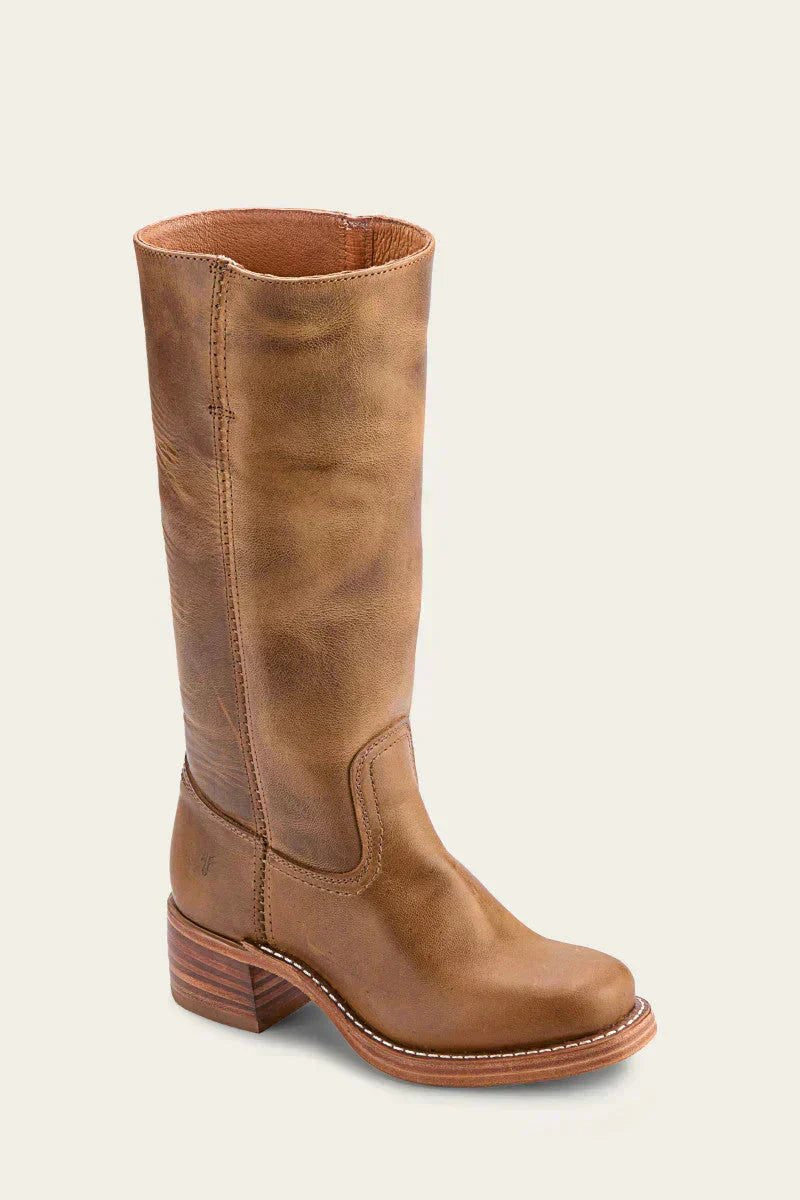 Women's Dark Brown Leather Knee-High Block-Heel Boots