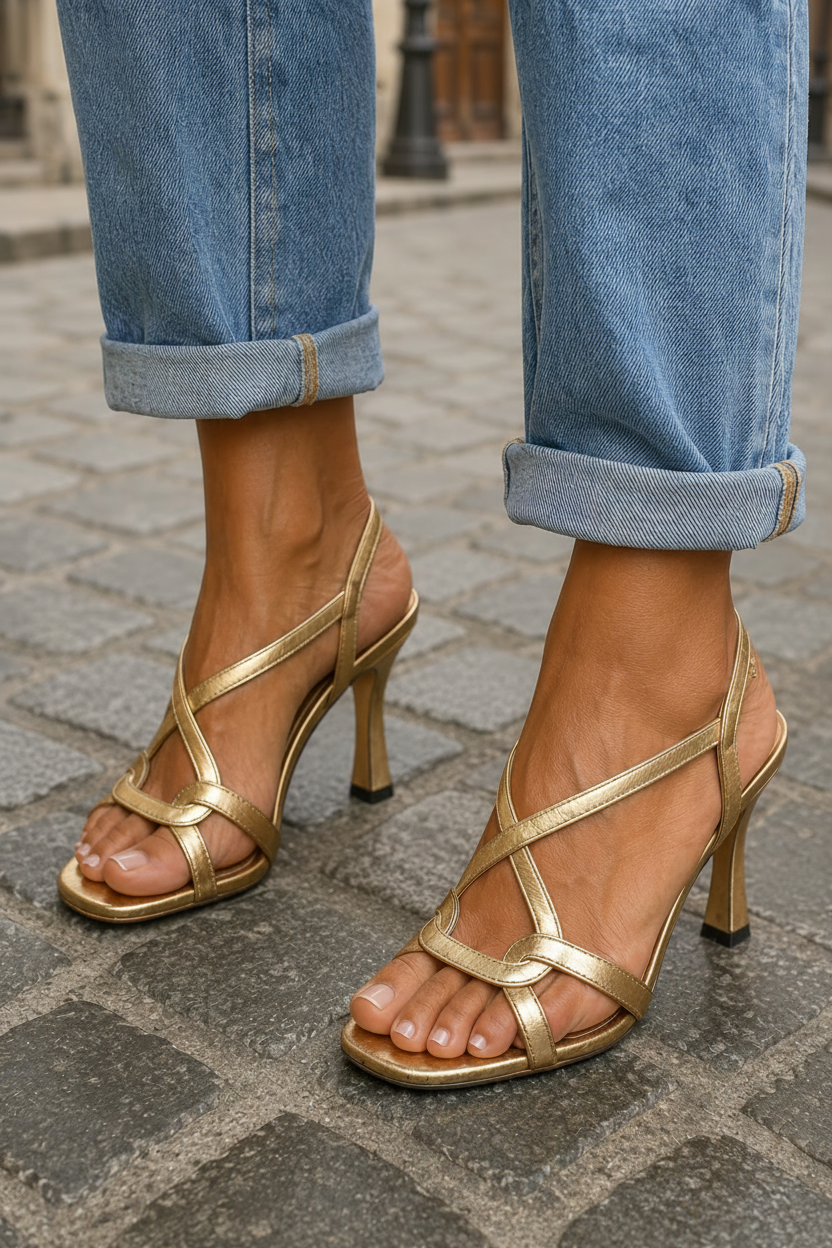 Women's Dazzling Gold Heeled Sandals for Special Occasions