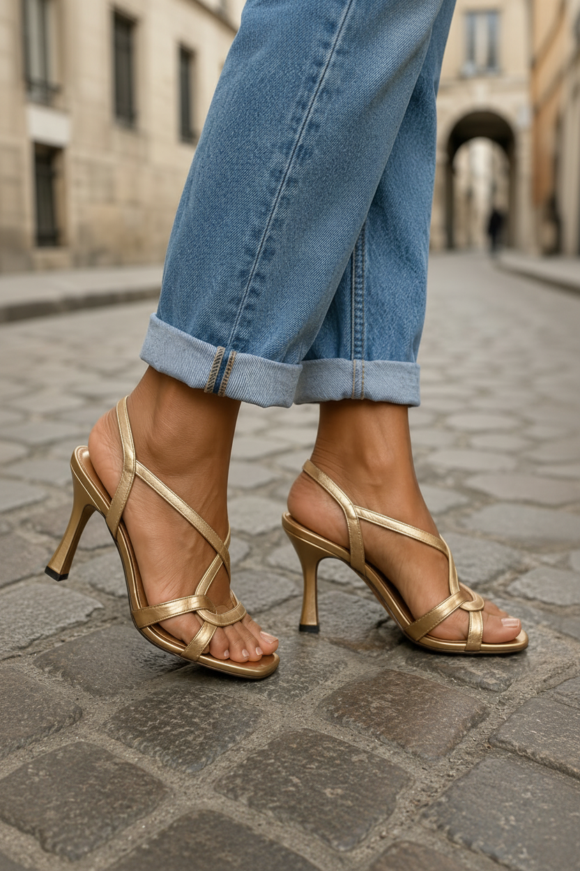 Women's Dazzling Gold Heeled Sandals for Special Occasions