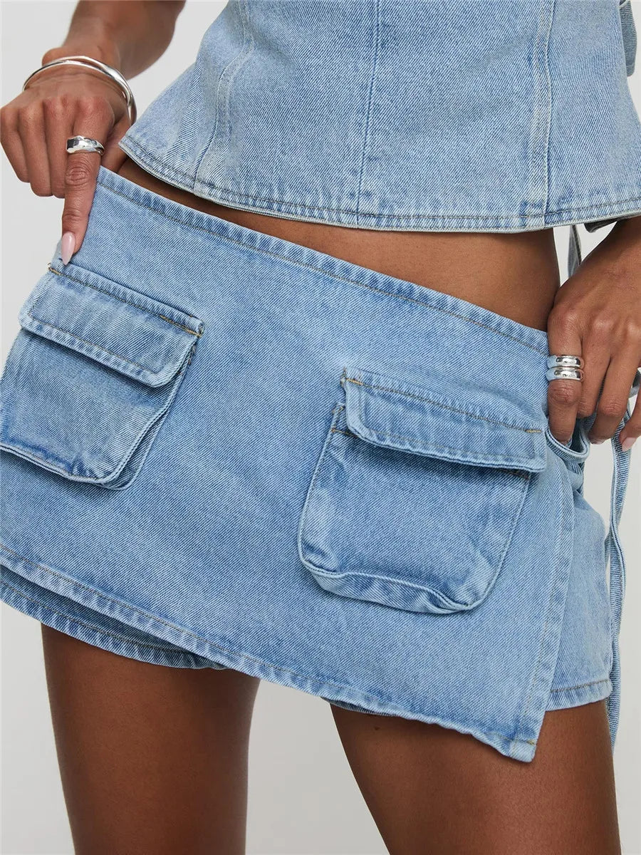 Women's Denim Utility Cargo Mini Skirt