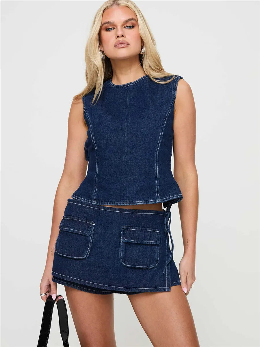 Women's Denim Utility Cargo Mini Skirt