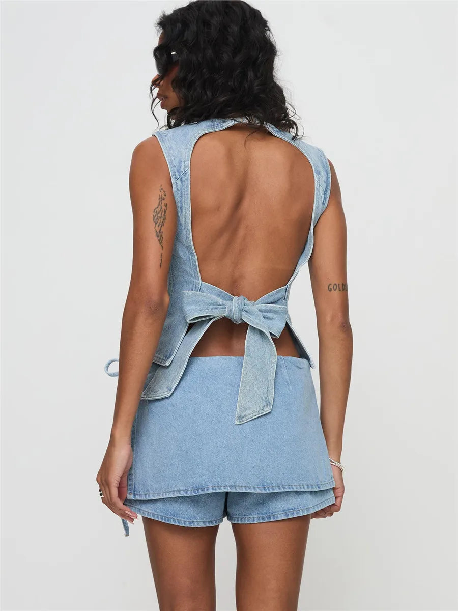 Women's Denim Utility Cargo Mini Skirt