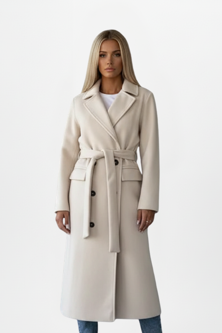 Women's Double-Breasted Belted Trench Coat – Elegant Mid-Length Outerwear for Everyday and Formal Wear