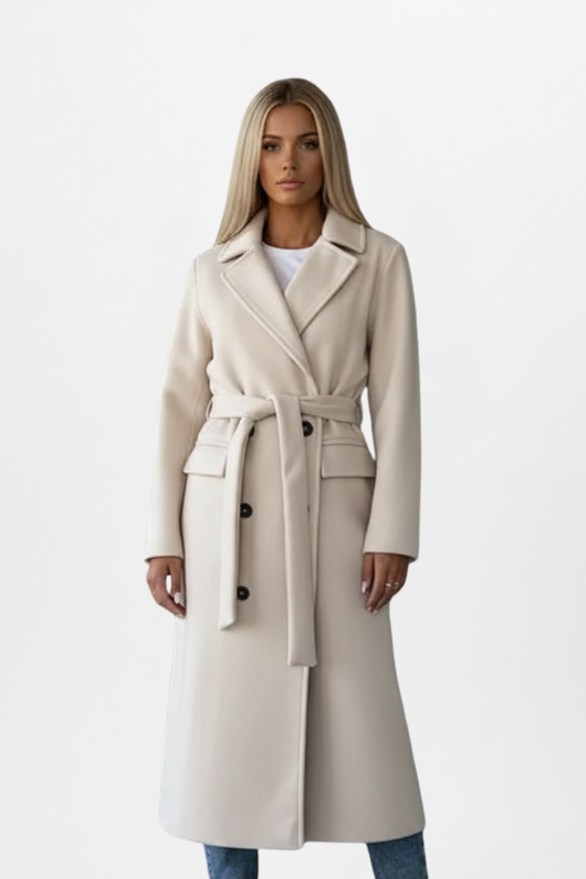 Women's Double-Breasted Belted Trench Coat – Elegant Mid-Length Outerwear for Everyday and Formal Wear