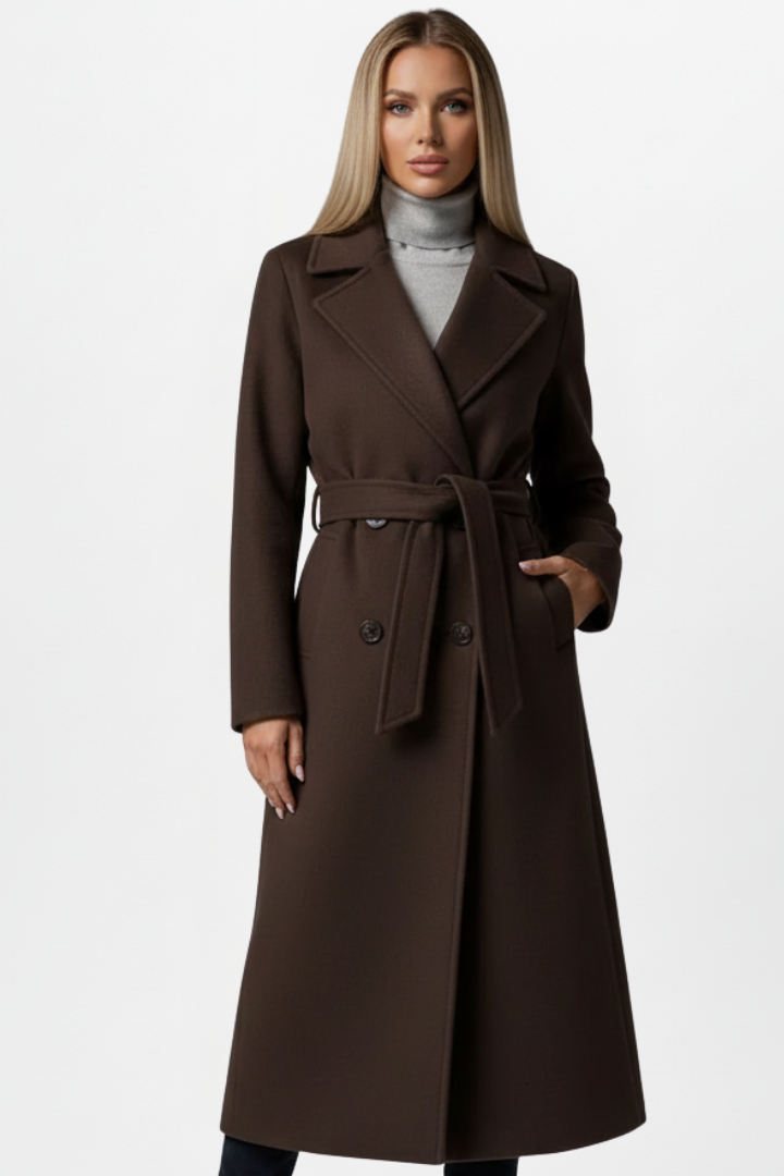 Women's Double-Breasted Belted Trench Coat – Elegant Mid-Length Outerwear for Everyday and Formal Wear