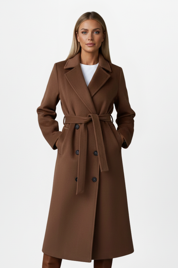 Women's Double-Breasted Belted Trench Coat – Elegant Mid-Length Outerwear for Everyday and Formal Wear