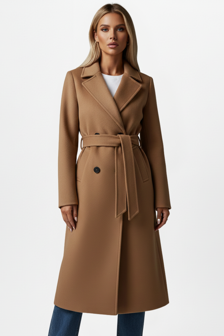 Women's Double-Breasted Belted Trench Coat – Elegant Mid-Length Outerwear for Everyday and Formal Wear