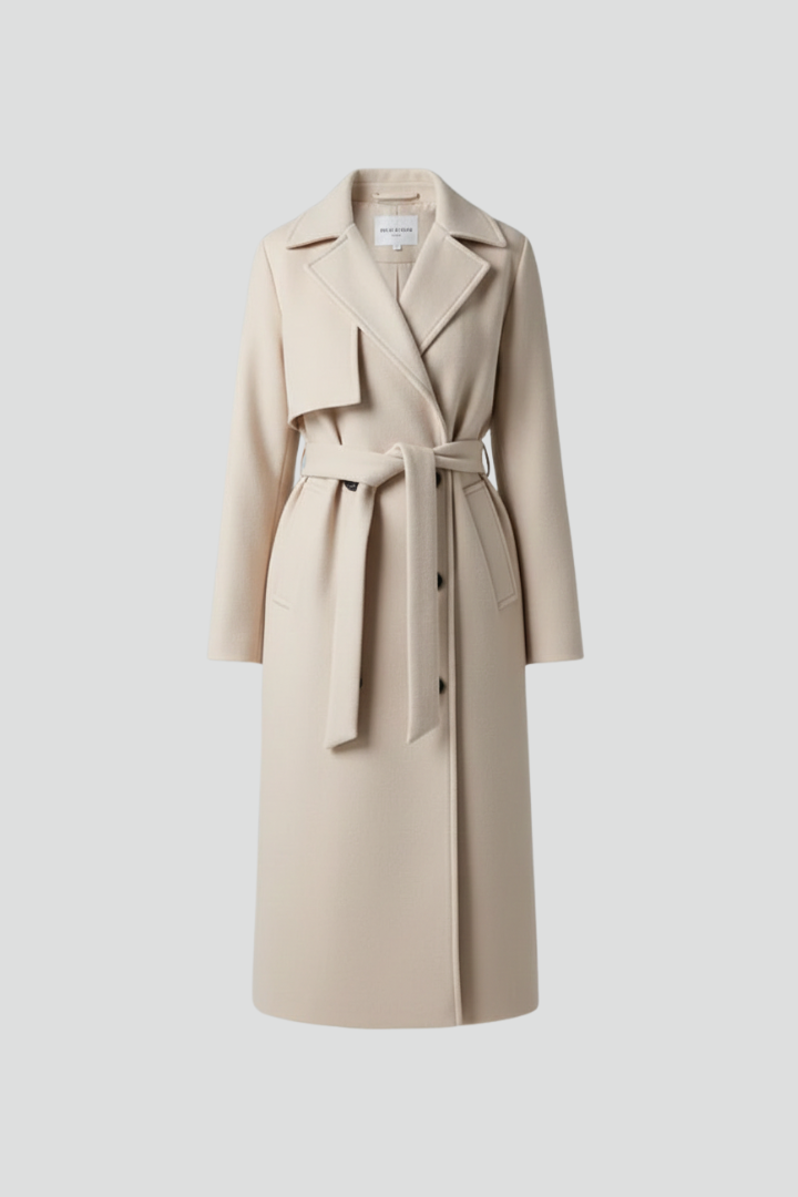 Women's Double-Breasted Belted Trench Coat – Elegant Mid-Length Outerwear for Everyday and Formal Wear