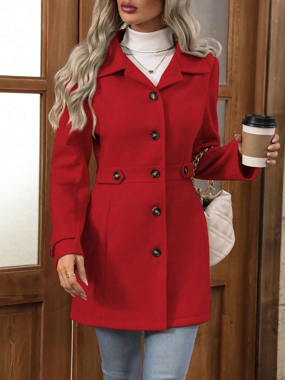 Manteau élégant pour femme | coupe ajustée, fermeture boutonnée sur le devant et coupe structurée