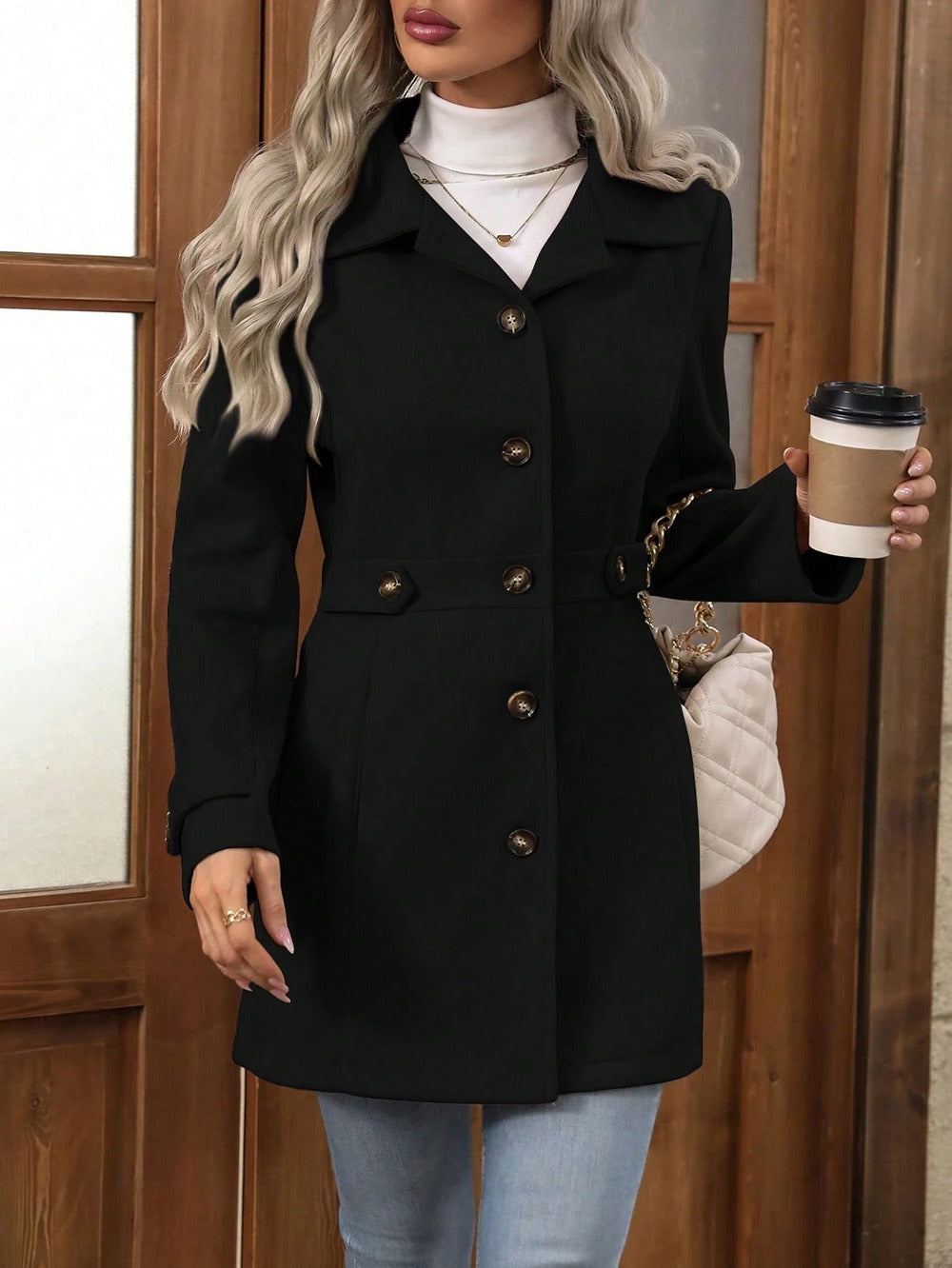 Manteau élégant pour femme | coupe ajustée, fermeture boutonnée sur le devant et coupe structurée