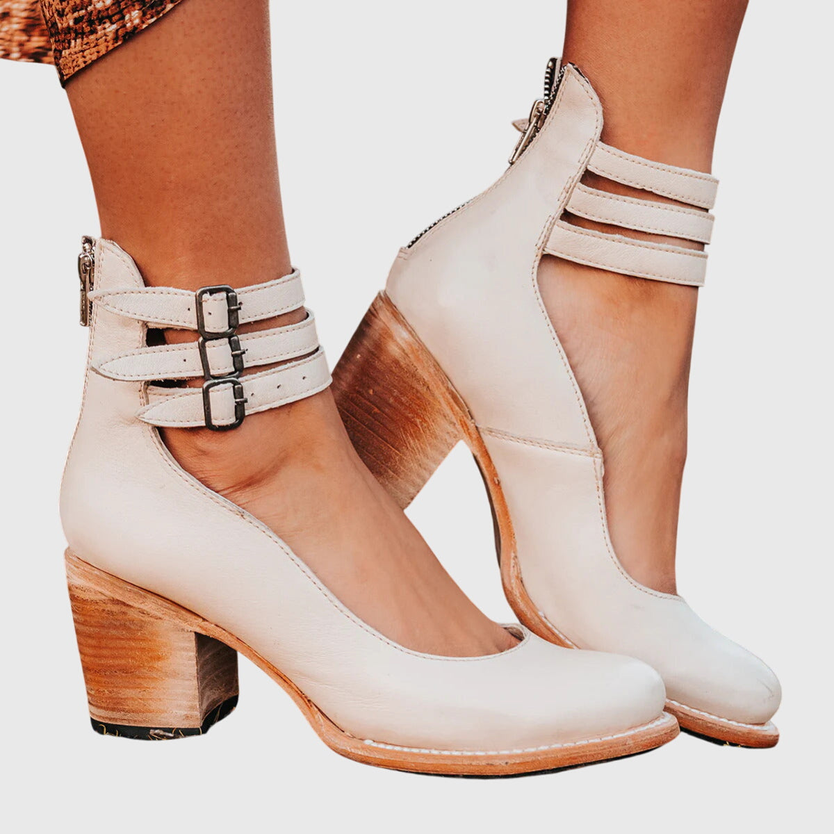 Bottines pour femmes à talon carré et bride à boucle
