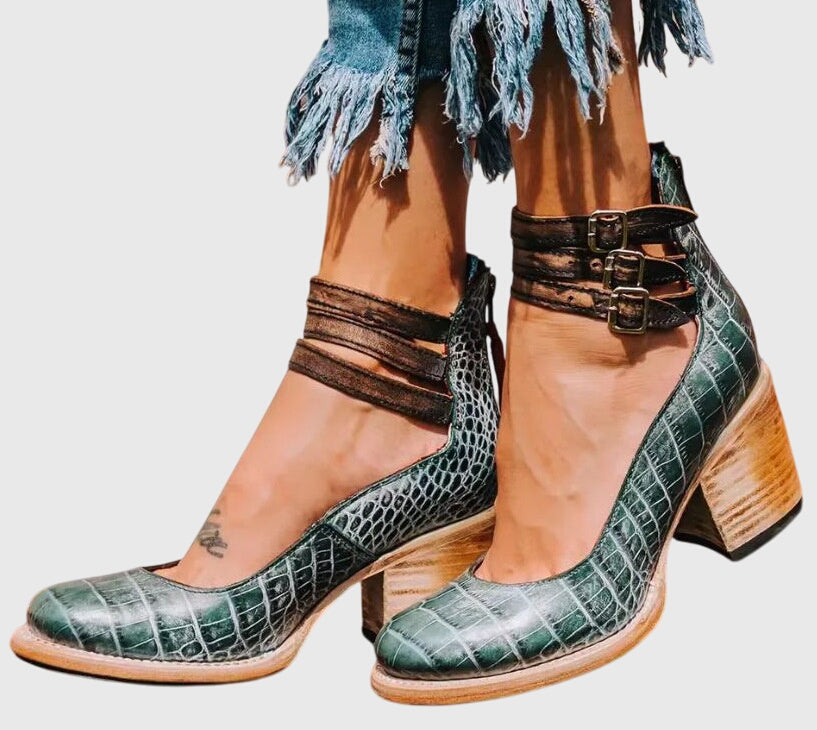 Bottines pour femmes à talon carré et bride à boucle