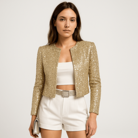 Women's Elegant Sequin Cropped Blazer Jacket for Evenings
