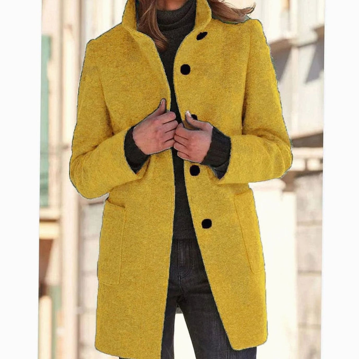 Women's Elegant Stand-Collar Button-Front Winter Coat