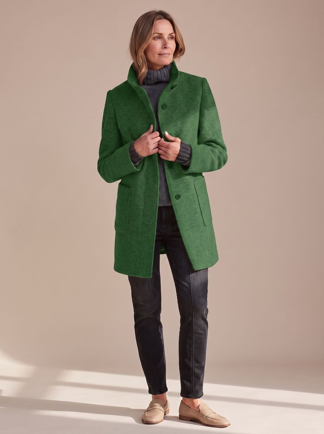 Women's Elegant Stand-Collar Button-Front Winter Coat