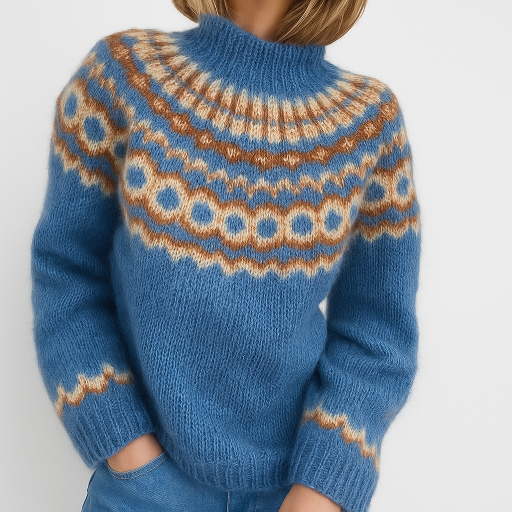 Women's Fair Isle Turtleneck Sweater with Circular Yoke