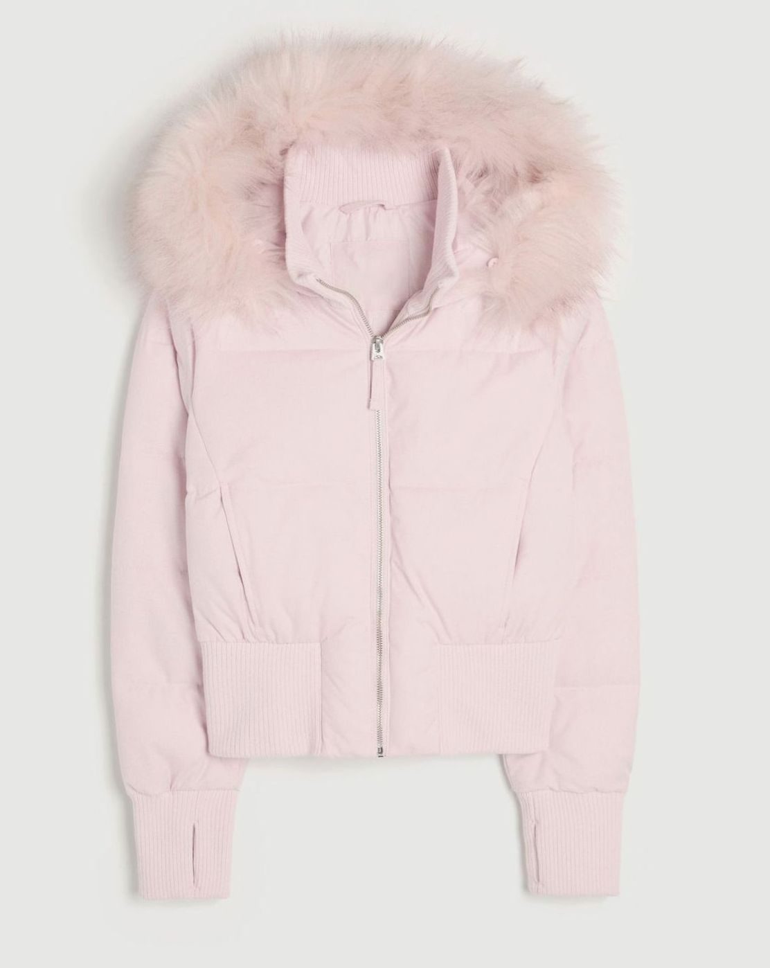 Doudoune courte à capuche zippée pour femme, bordée de fausse fourrure