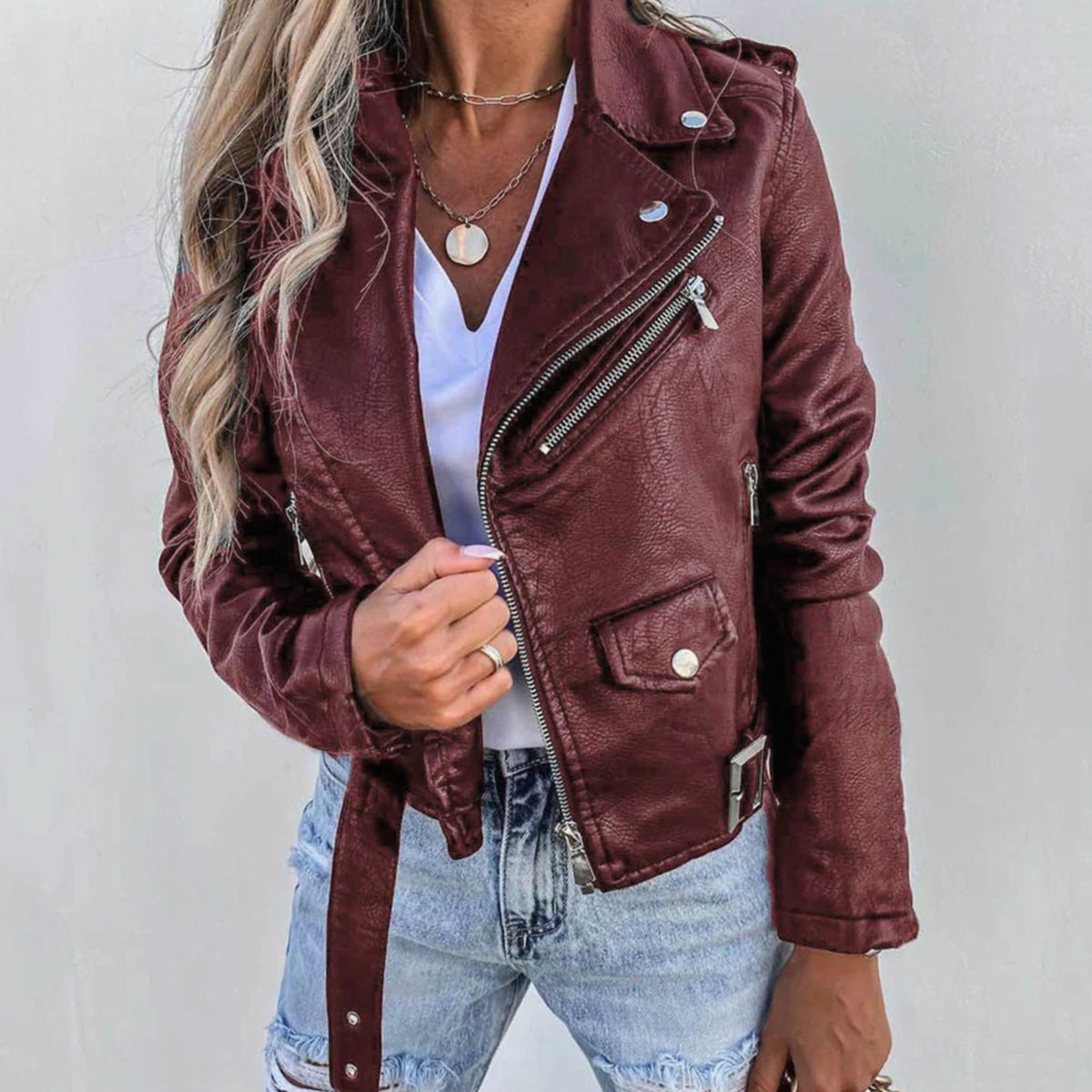Women's Faux Leather Asymmetric-Zip Moto Biker Jacket