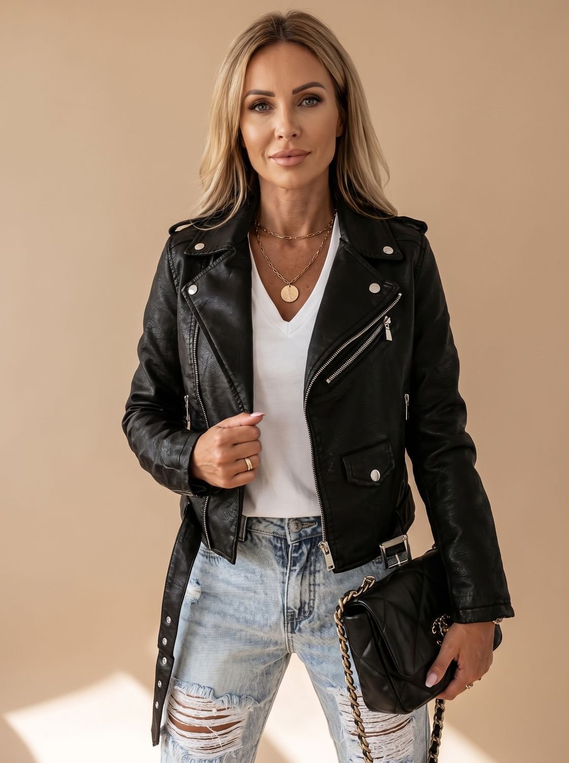 Women's Faux Leather Asymmetric Zip Moto Jacket