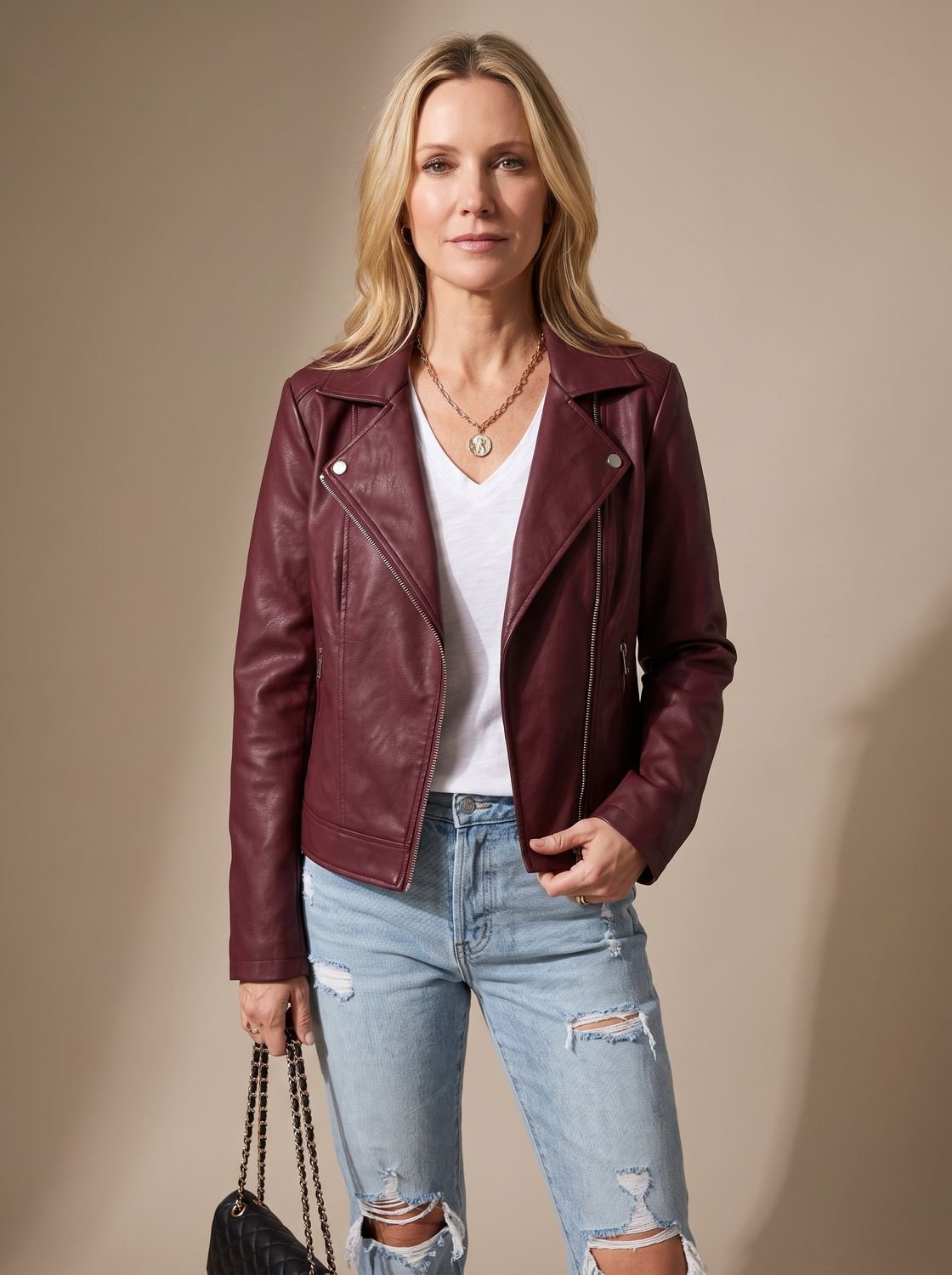 Women's Faux Leather Asymmetric Zip Moto Jacket