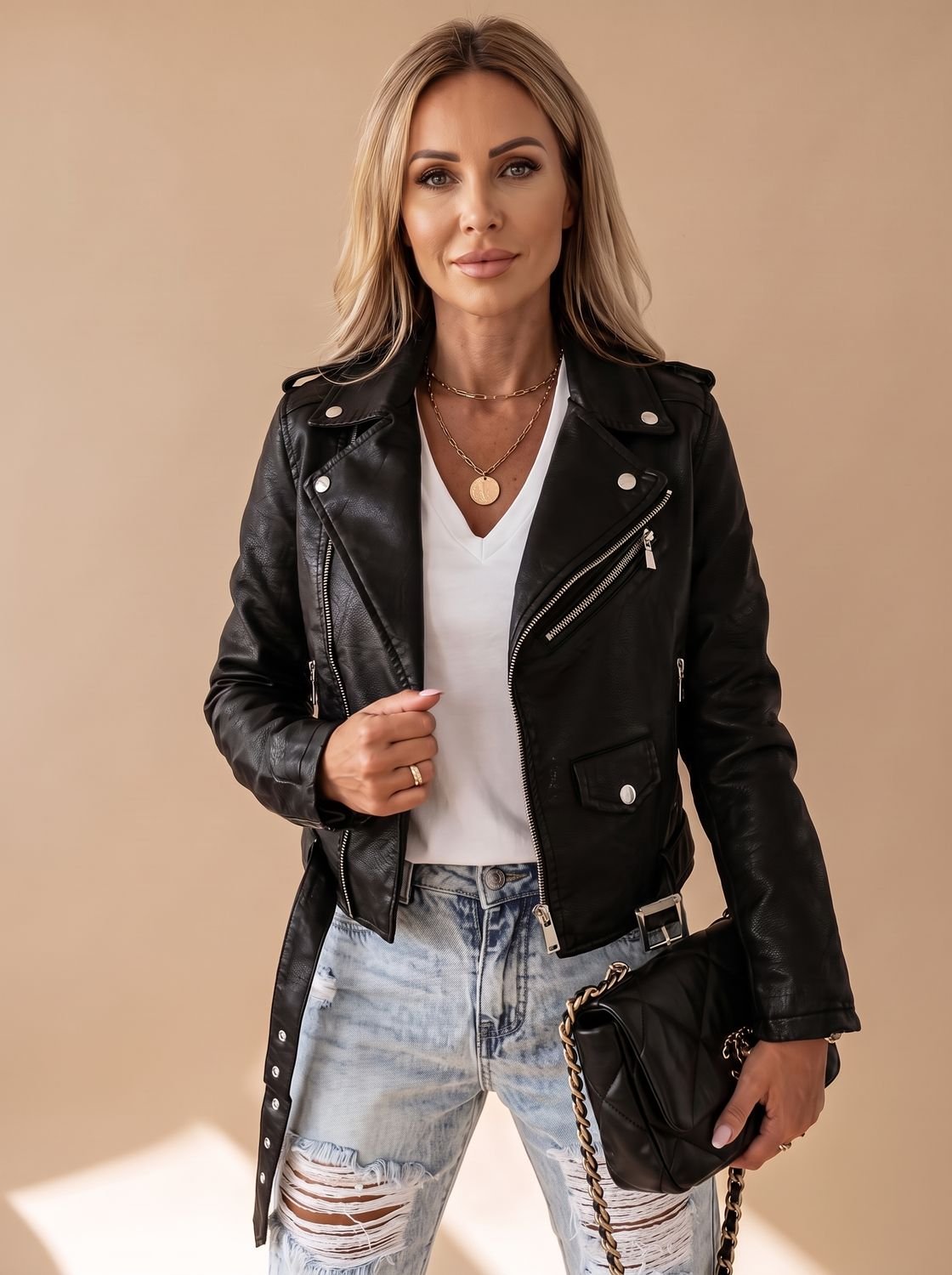 Women's Faux Leather Asymmetric Zip Moto Jacket